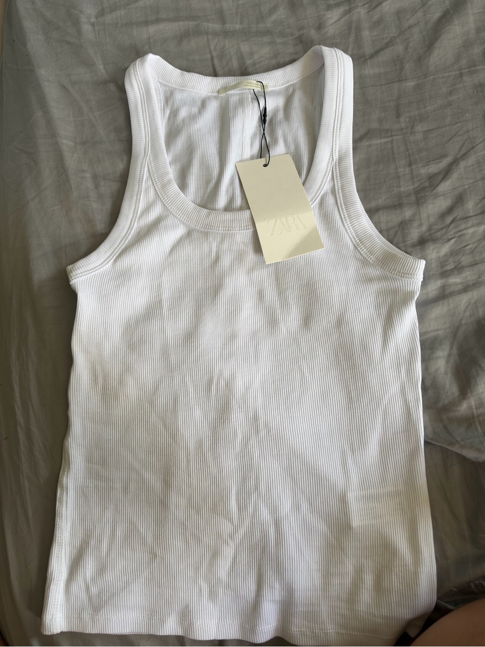 Zara White Ribbed Tank - Scoop Neck Sleeveless Top
